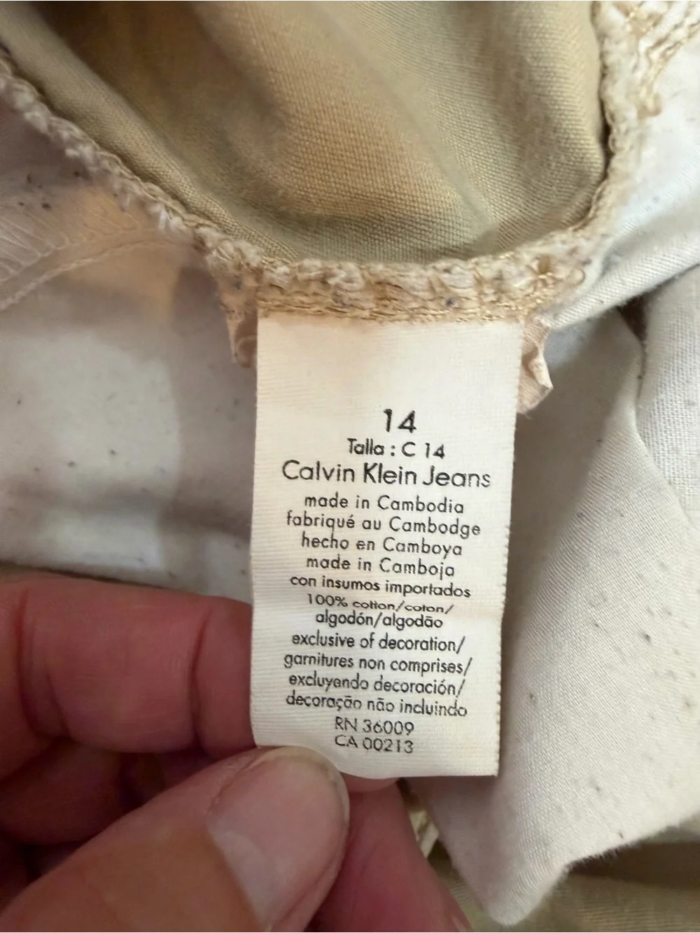 Calvin Klein Jeans Size 14 Khaki Cotton Cargo Capri Pants Roll Tab Casual